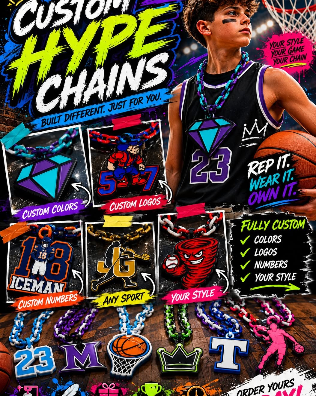 Rickey McCorvey Facebook ad: Custom 3D Printed Hype Chains! Travel Ball, High School…