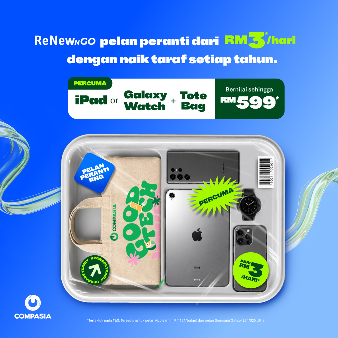 CompAsia Malaysia Facebook ad: PERCUMA iPad atau Galaxy Watch + Tote Beg