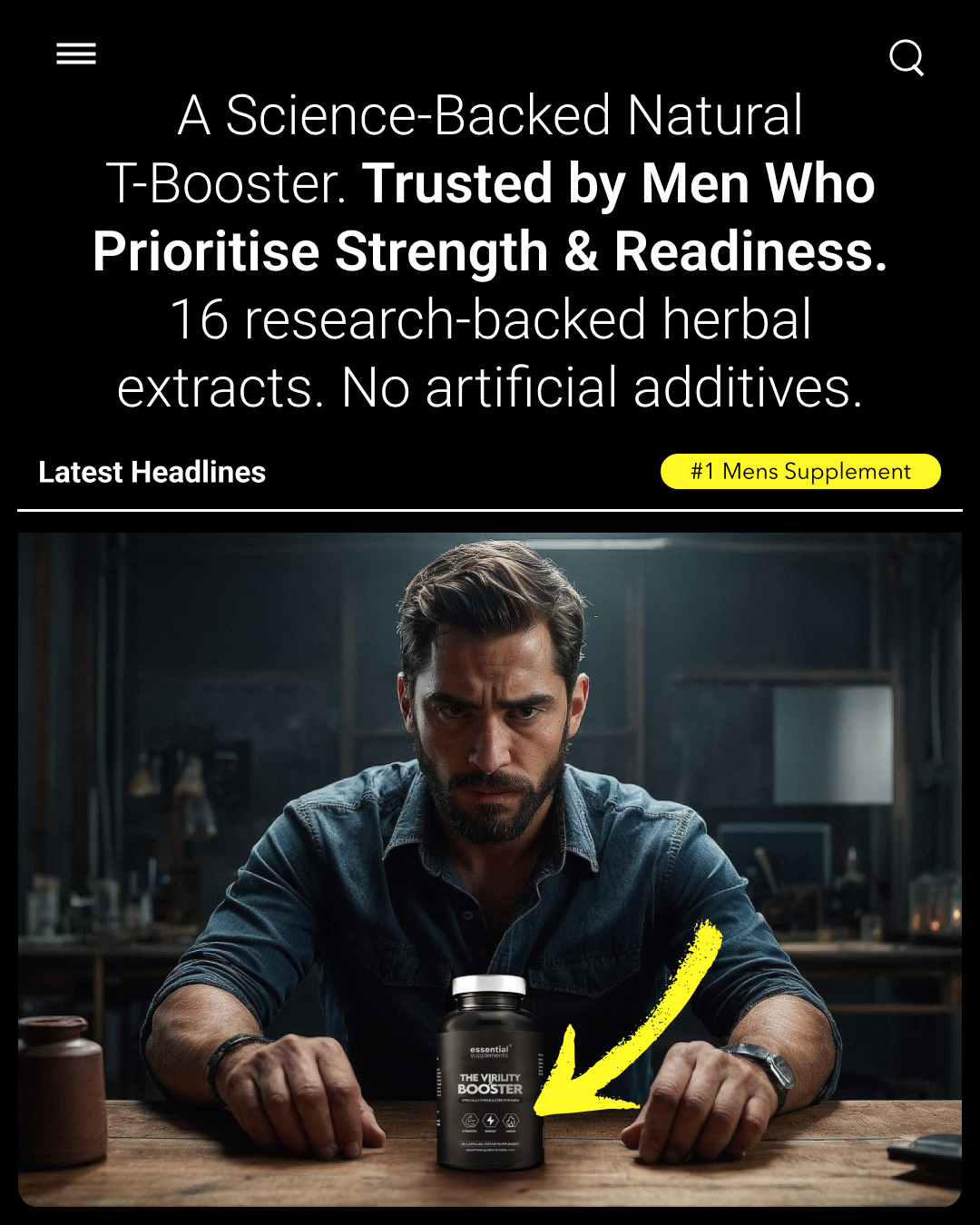 Essential Supplements Facebook ad: Built for Men Who Stay Ready