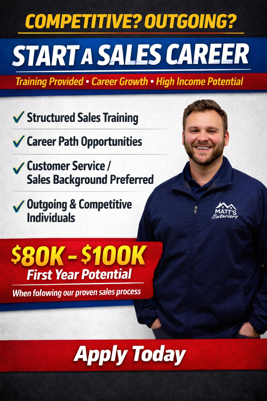 Matt's Exteriors Facebook ad: Start Your Sales Career Today!