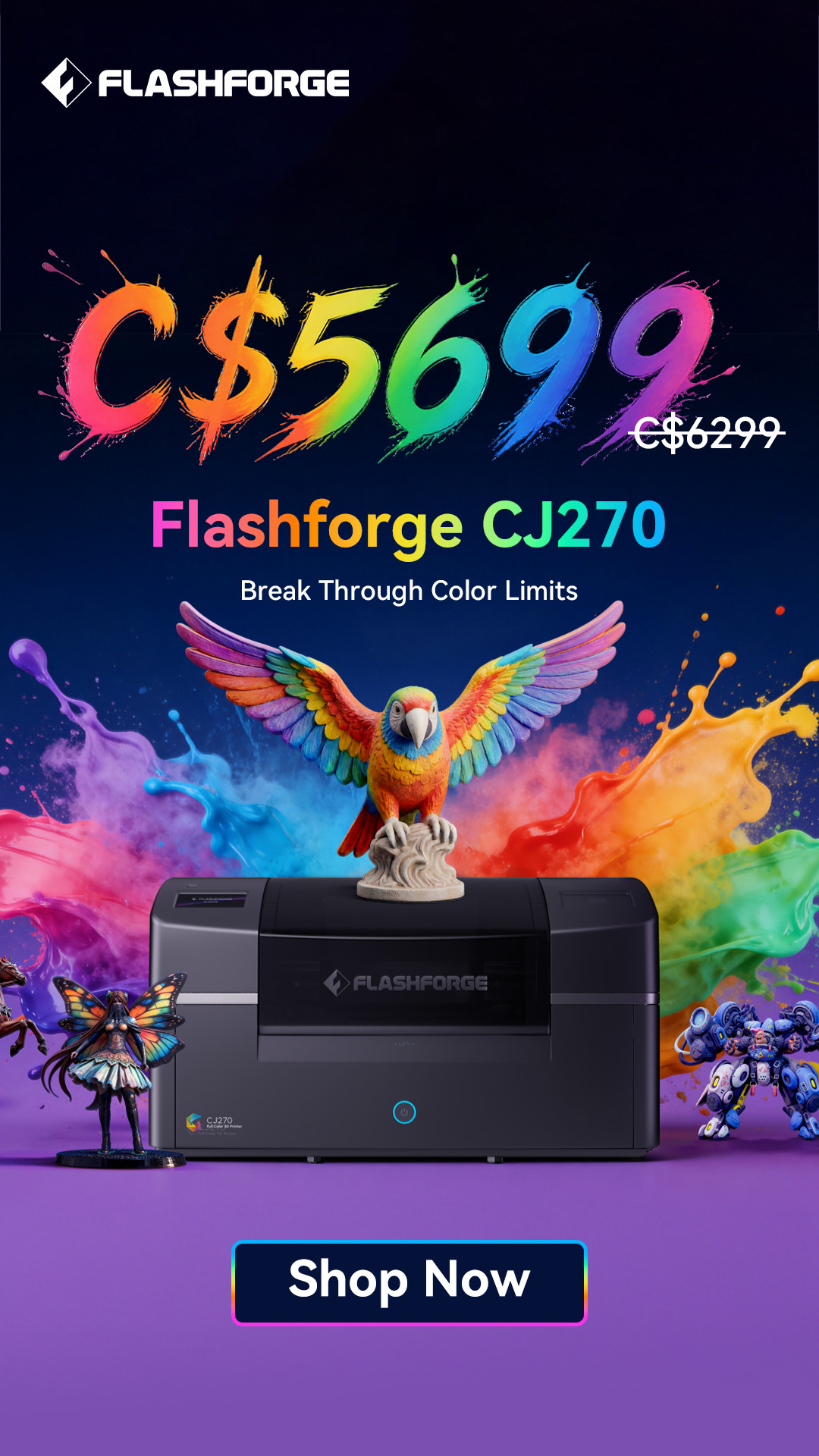 Flashforge Facebook ad: Flashforge CJ270-- Millions of Colors,One Print.The…