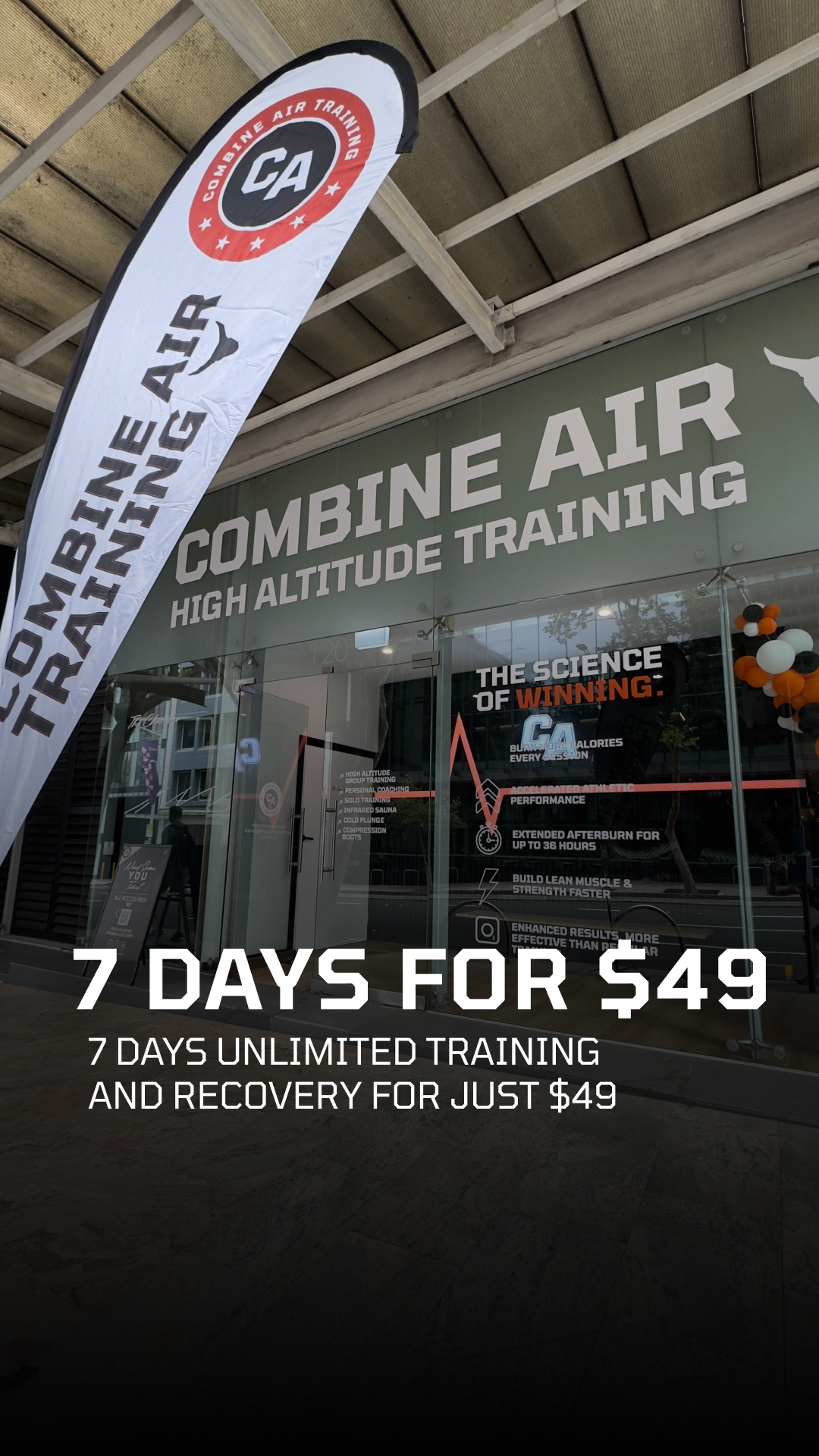 Combine Air North Sydney Facebook ad: 7 Days of Unlimited Training: $49