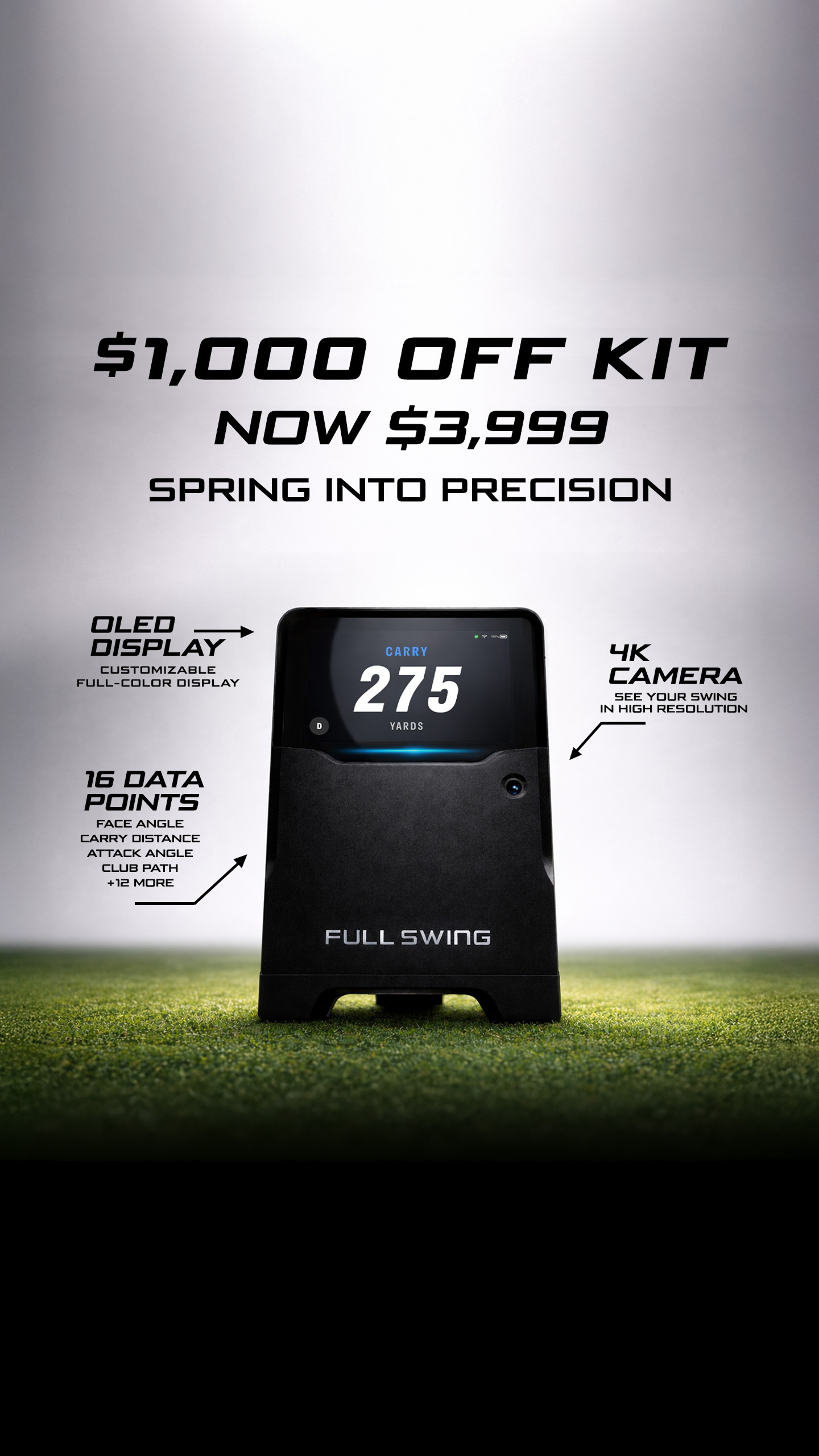 Full Swing Facebook ad: Spring Into Precision: $1,000 Off the KIT Launch Monitor!