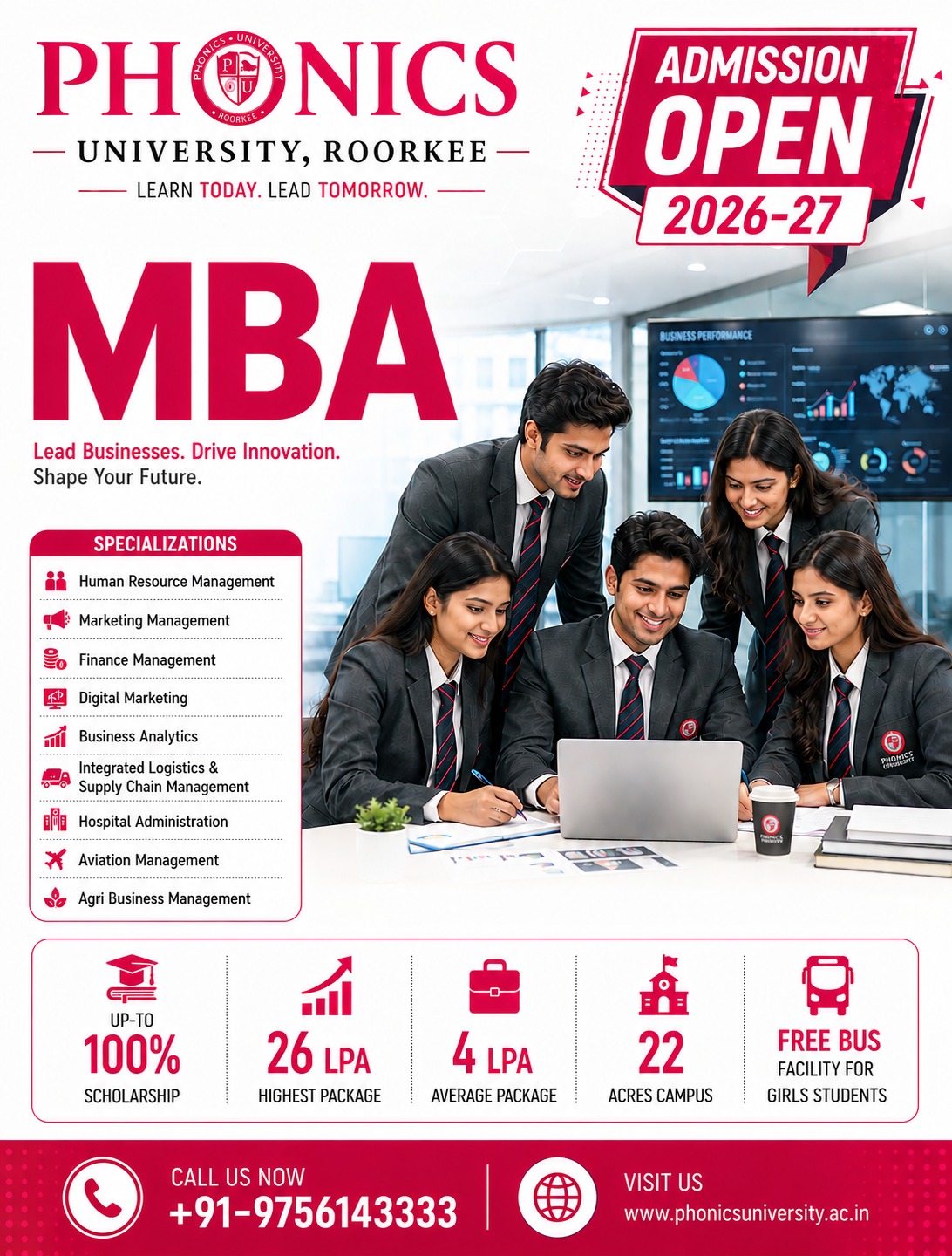Phonics University, Roorkee Facebook ad: MBA Admissions Open 2026-27