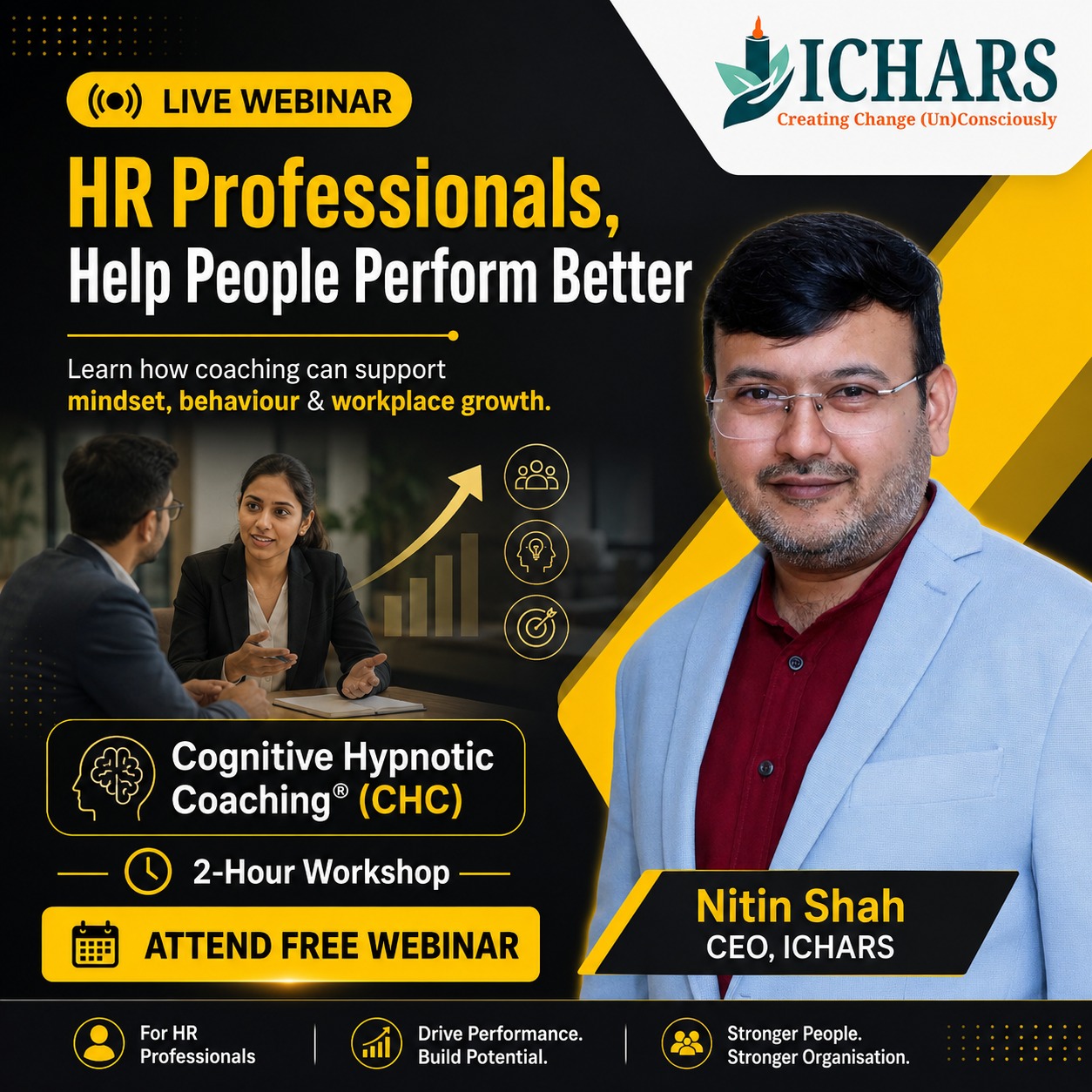 Ichars - Institute of Clinical Hypnosis and Related Sciences Facebook ad: Learn Cognitive Hypnotic Coaching