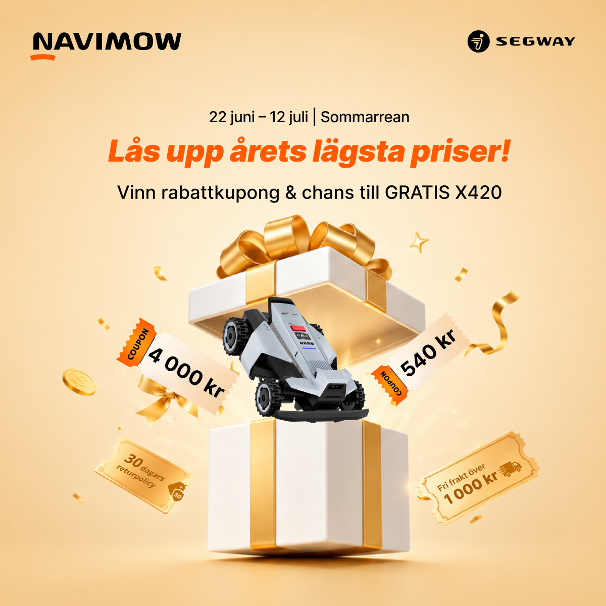 Segway Navimow Nordics Facebook ad: 22 juni, 12 juli | Sommarrean