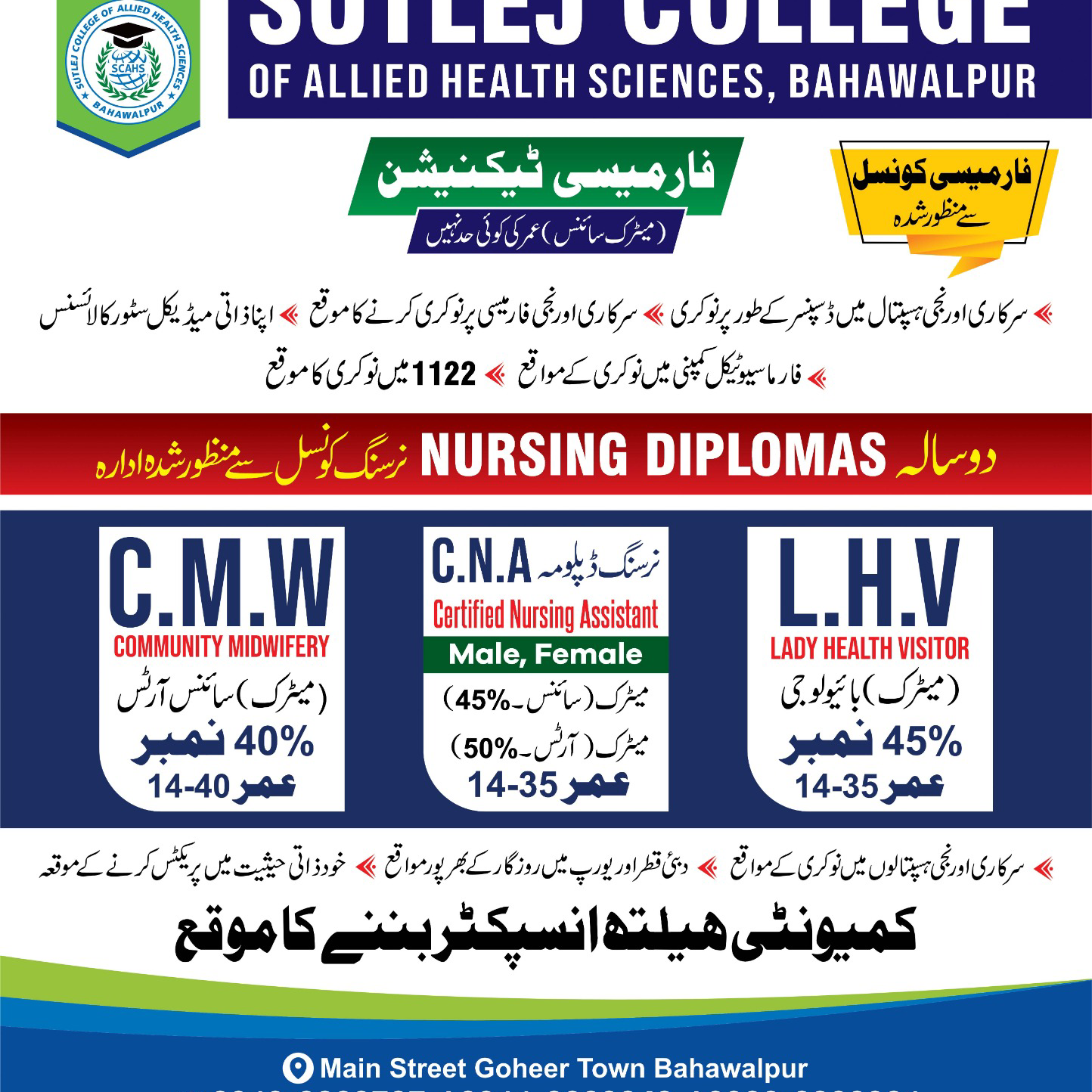 Sutlej College of Allied Health Sciences Bahawalpur Facebook ad: Government Jobs
