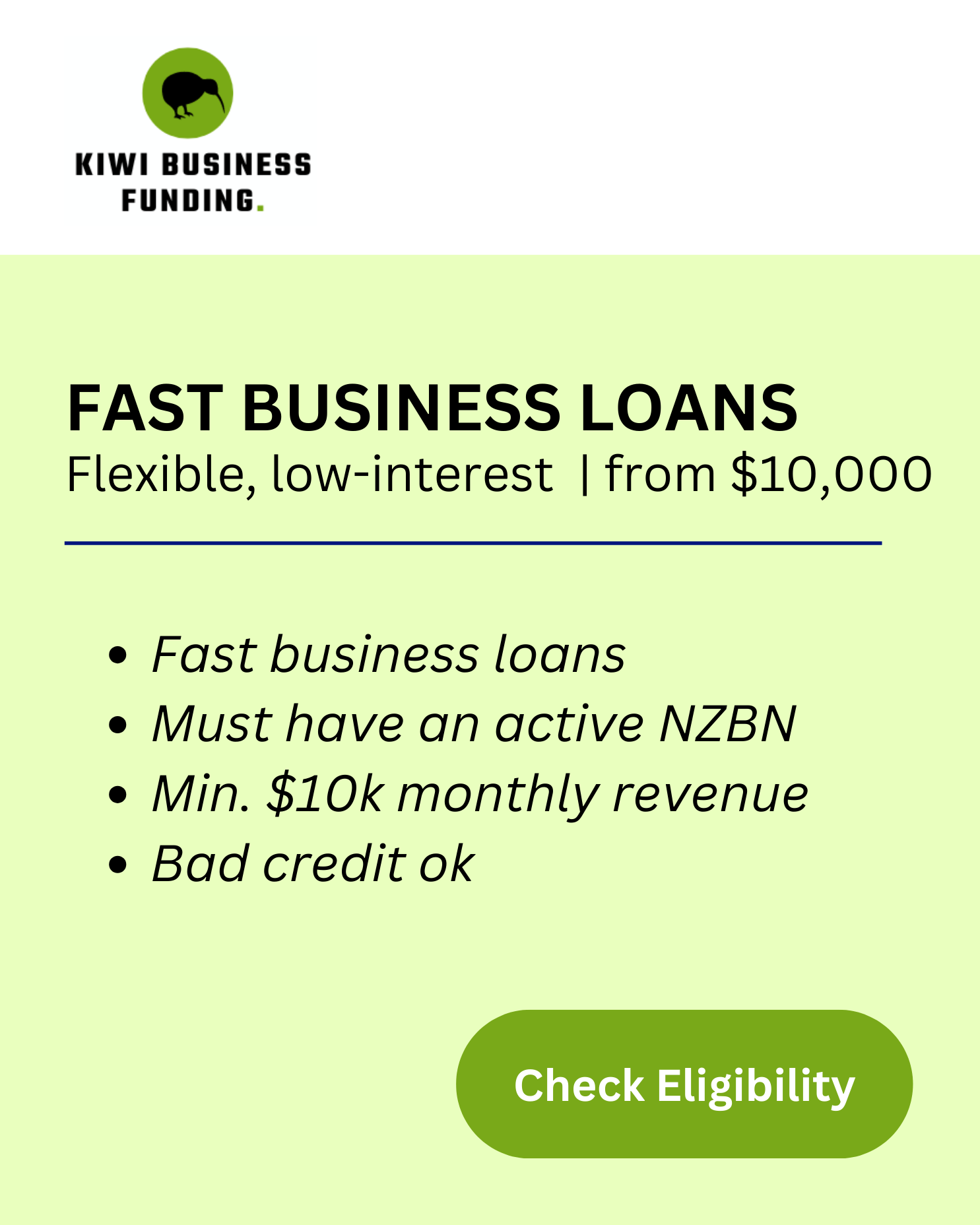 Kiwi Business Funding Facebook ad from Feb 1, 2026