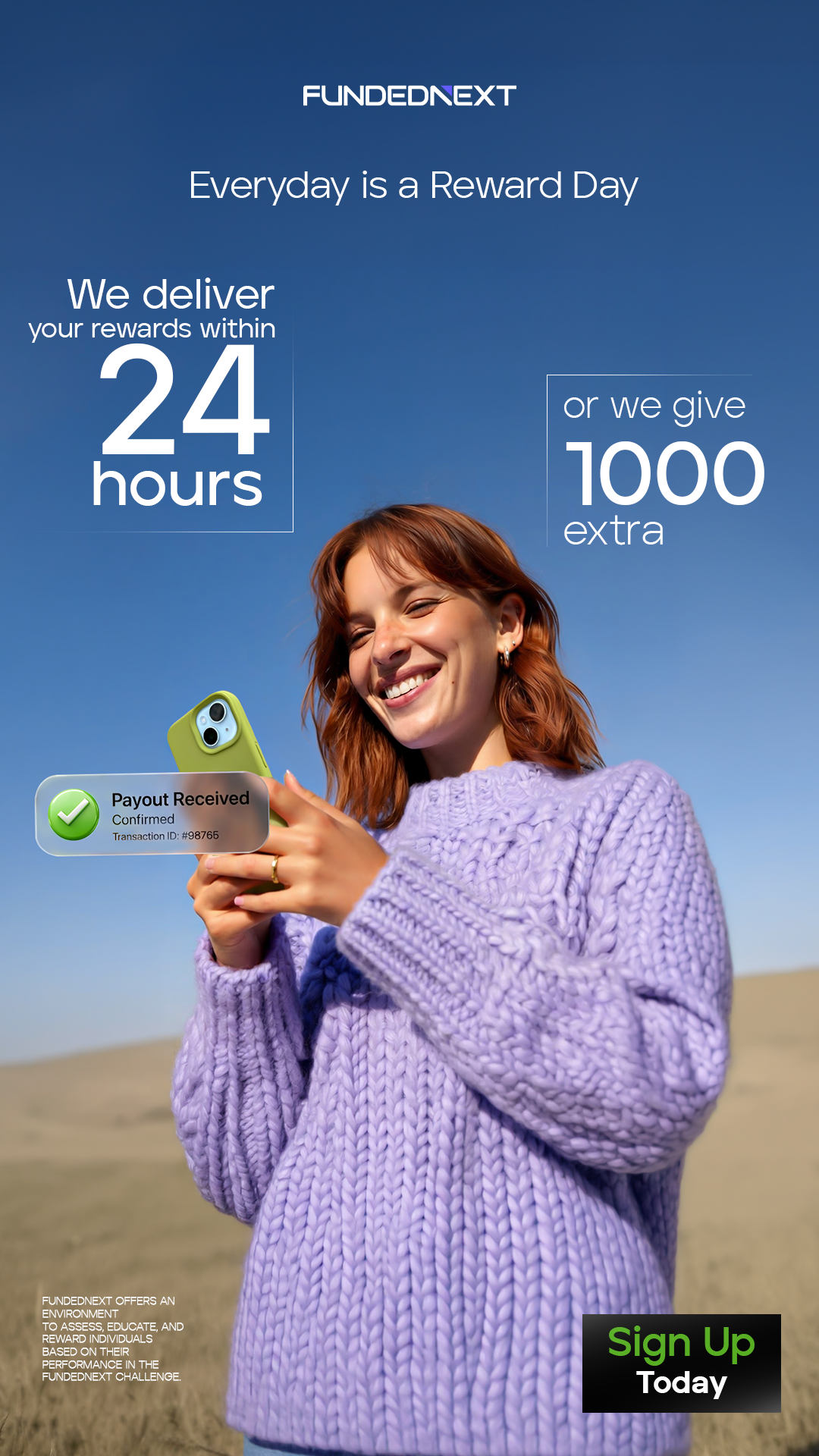 FundedNext Facebook ad: Trade up to 300k with up to 95% reward