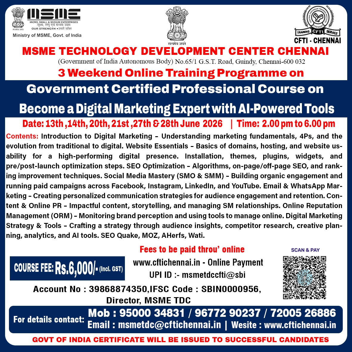 MSME TDC Facebook ad: Next Batch Starts on June 13th, 2026