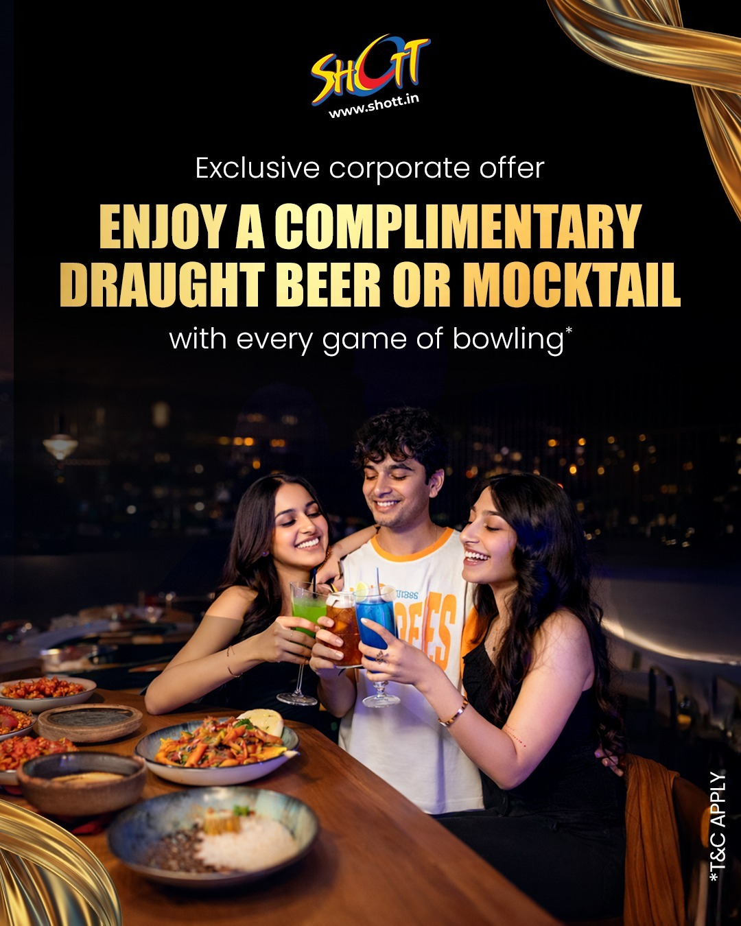 SHOTT Facebook ad: Buy 1 Bowling Game, Get 1 Drink FREE