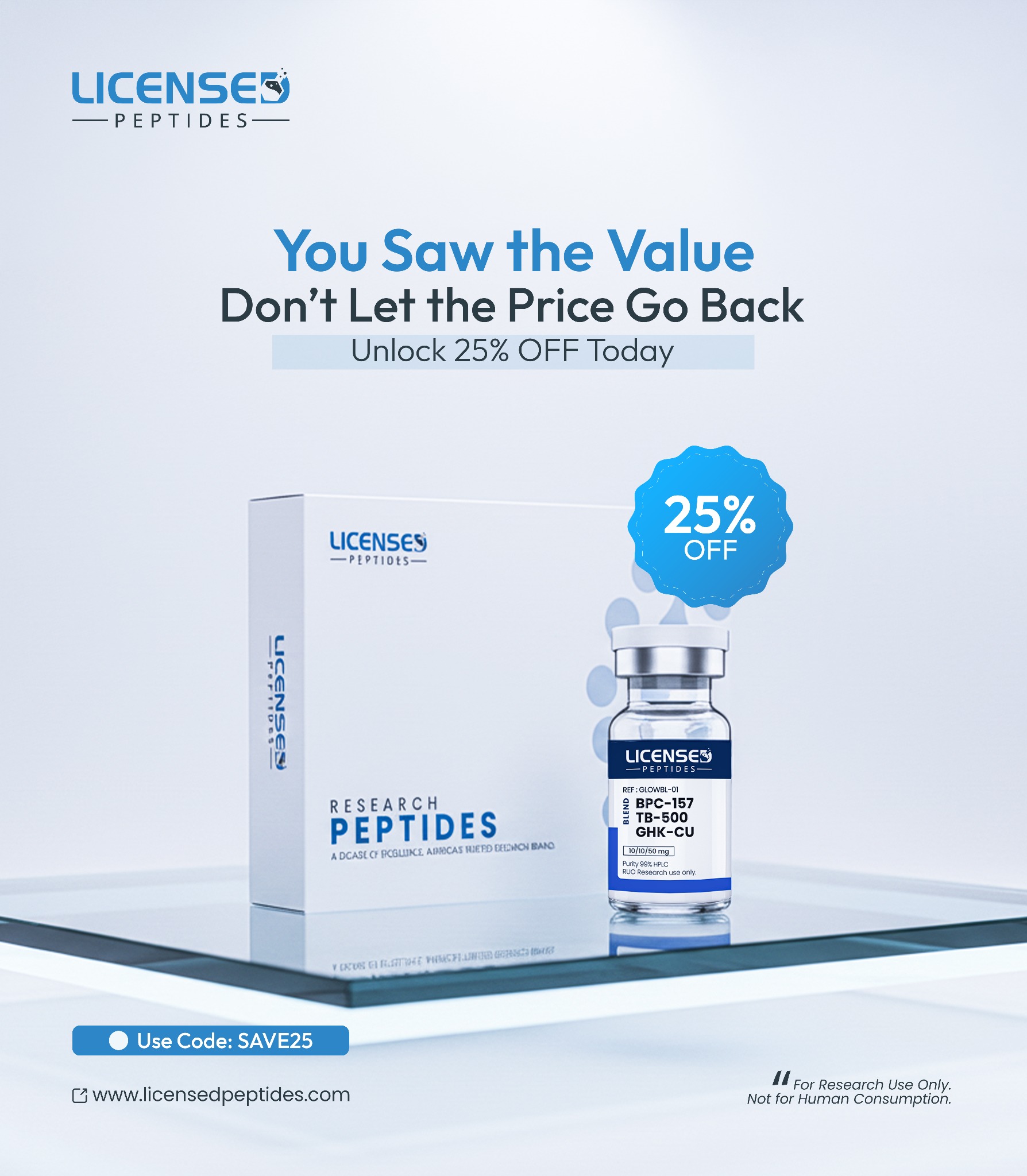 LicensedPeptides.com Facebook ad