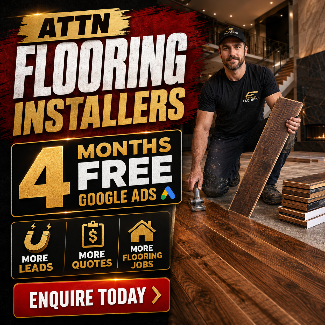Jim's Media Facebook ad: Flooring contractors, secure your spot before we close it…