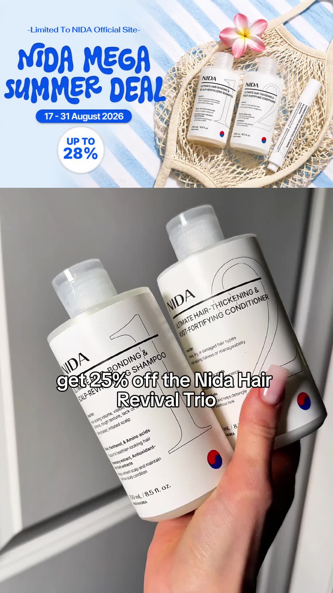 NIDA Skincare Facebook ad: Korean Haircare Set For Only $28