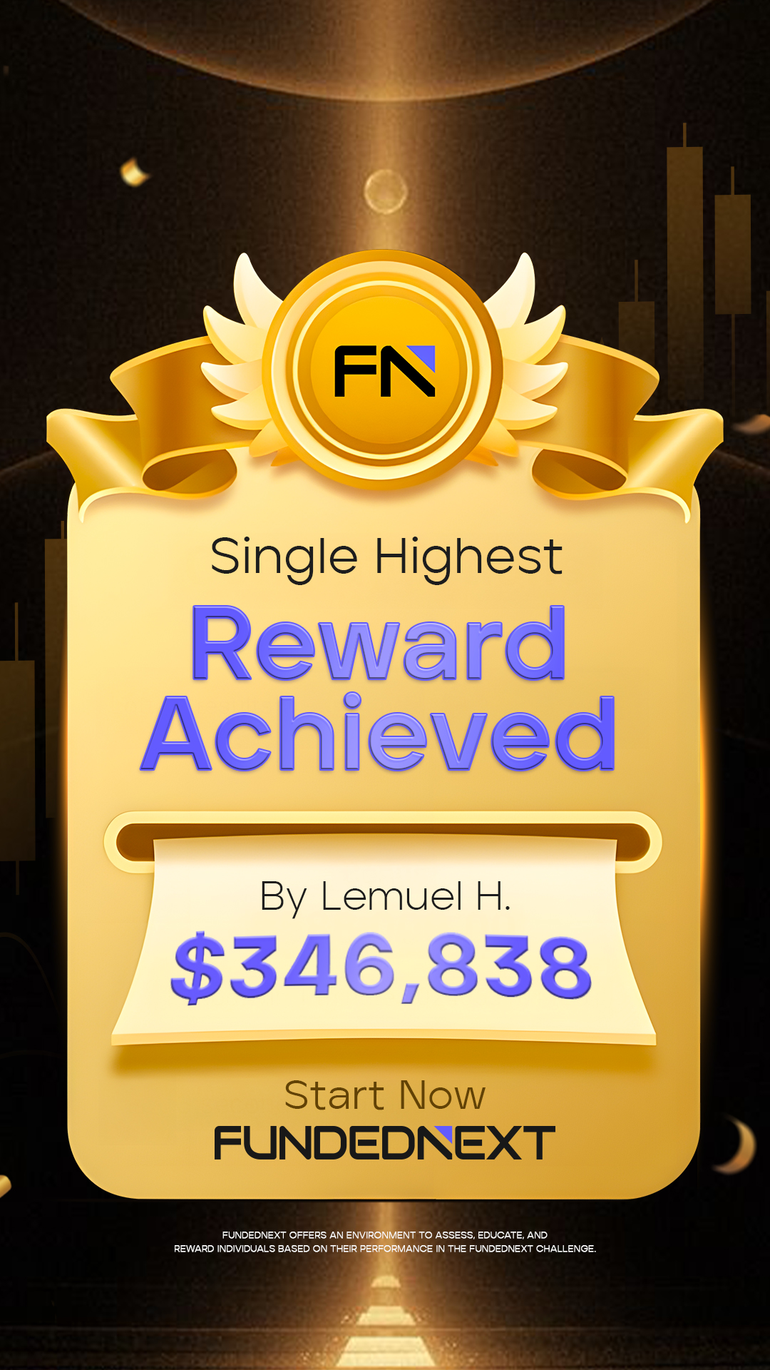 FundedNext Global Facebook ad: $340k+ rewarded to Lemuel