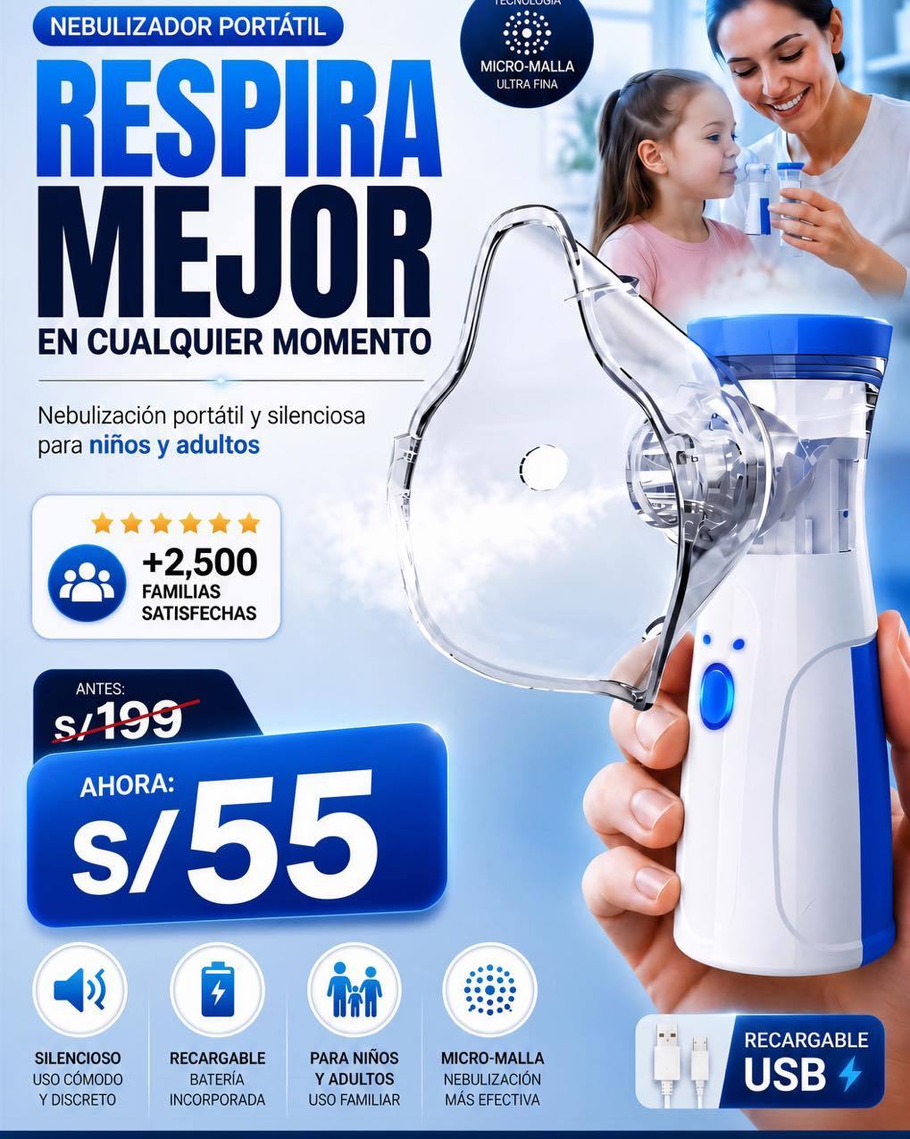 Ancla Import Perú Facebook ad: Nebulizador Portátil por solo S/55