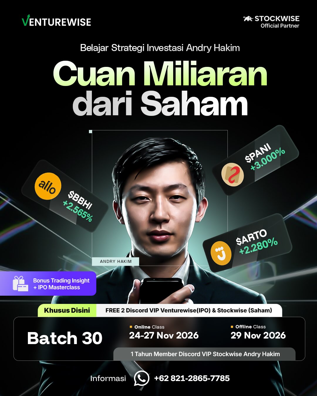 Venturewise Facebook ad: Temukan potensi saham multibagger bareng Andry Hakim.