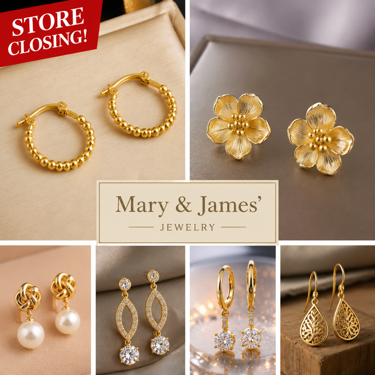 Mary & James Jewelries Facebook ad: Handmade jewelry, up to 70% off.