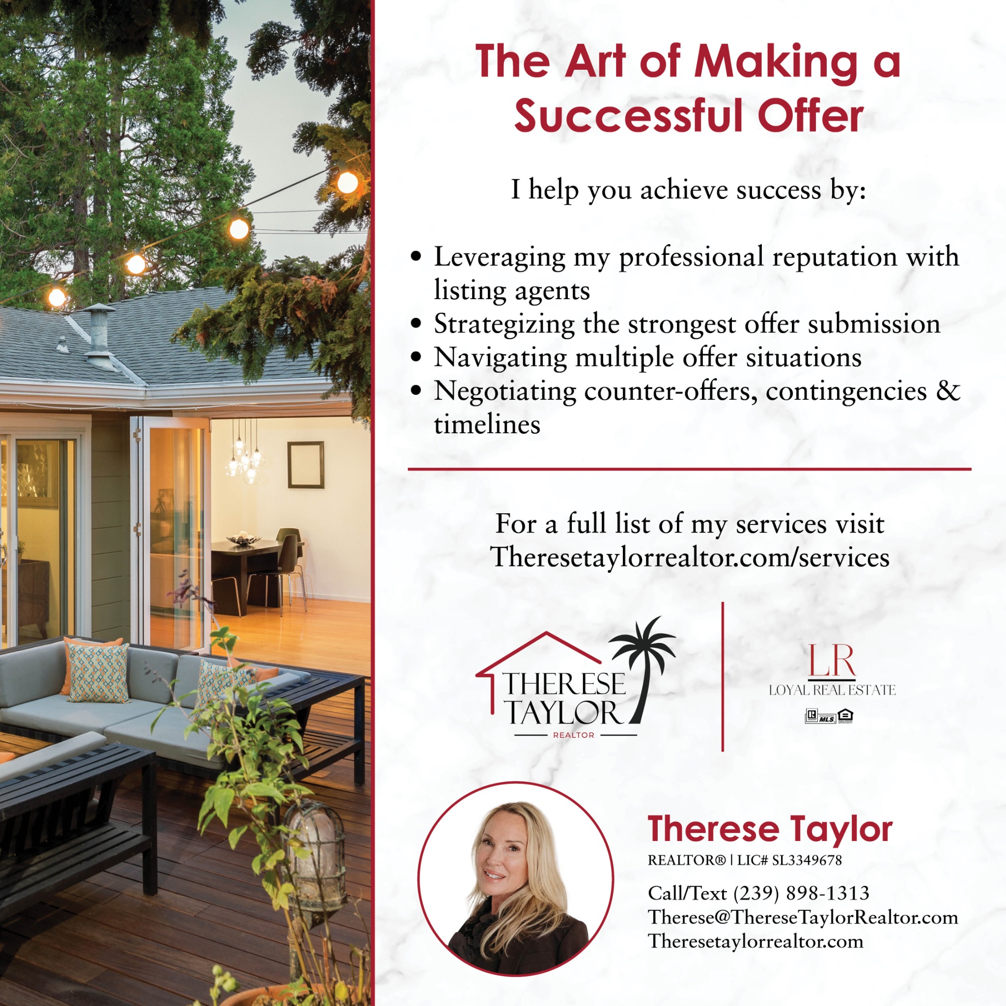 Therese Taylor- Loyal Real Estate Services LLC Facebook ad: Message or Call (239) 898-1313