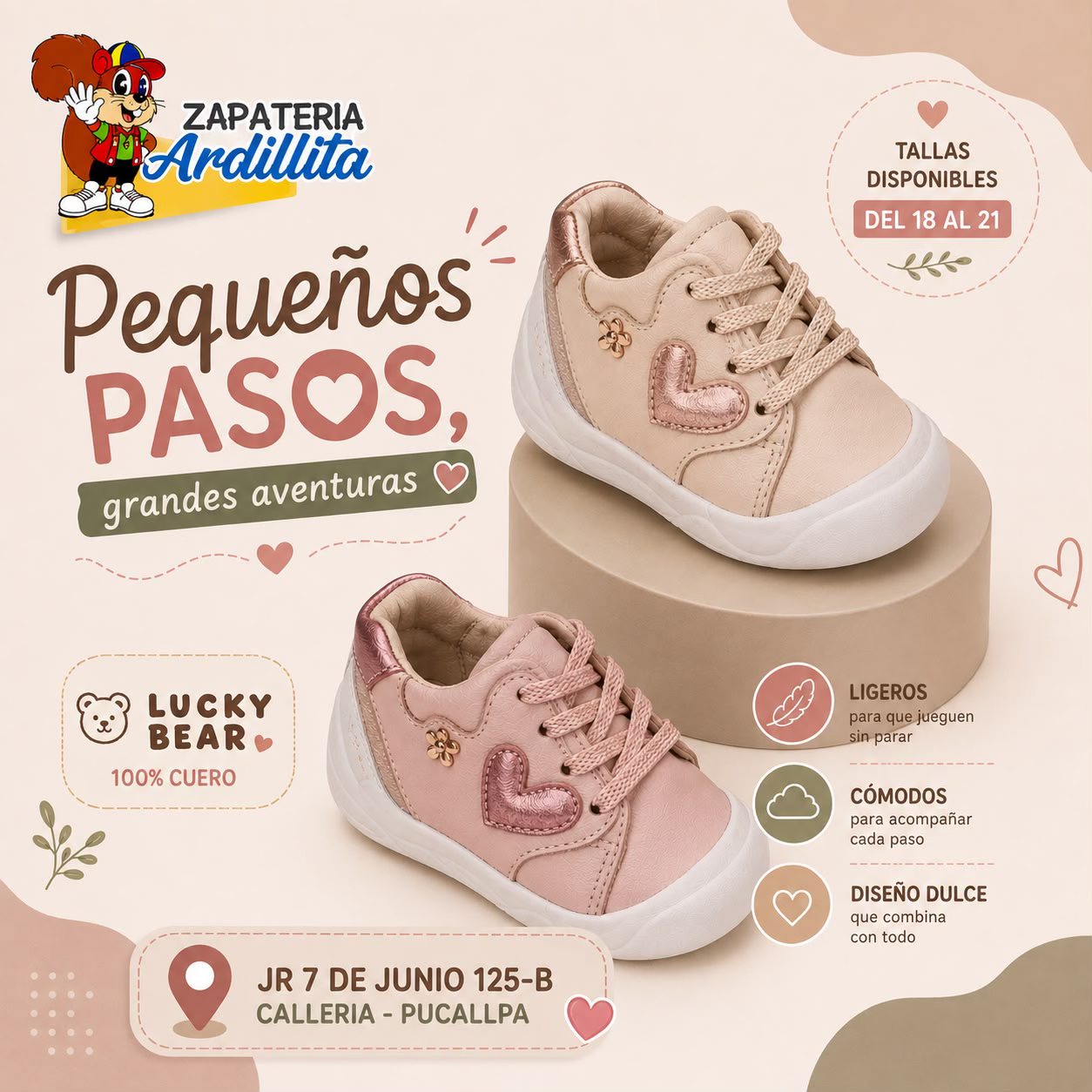 Zapatería Ardillita EIRL Facebook ad: ¡Pequeños pasos, grandes aventuras!