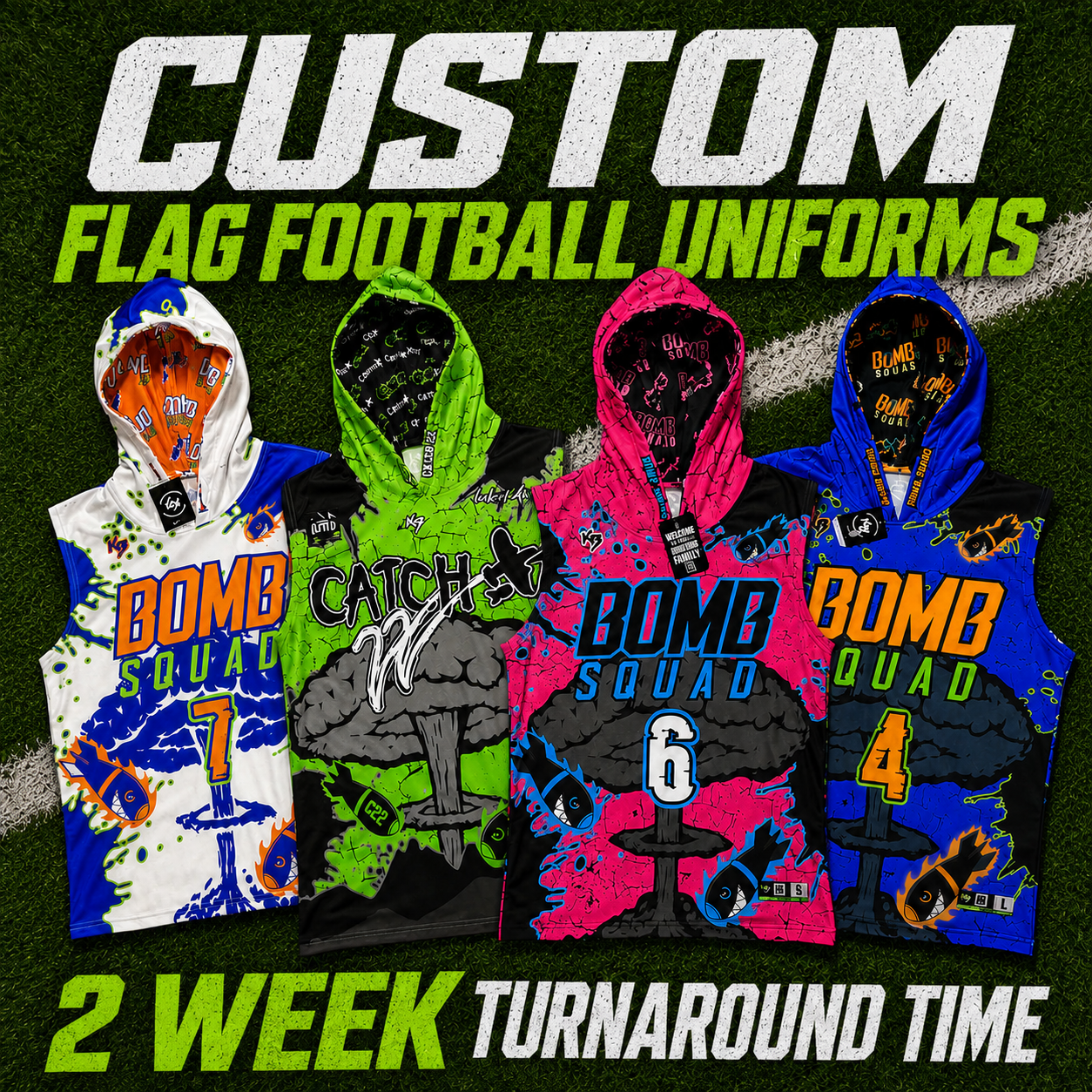 KitBeast Sports Apparel Facebook ad: Custom Flag Football Uniforms & Apparel