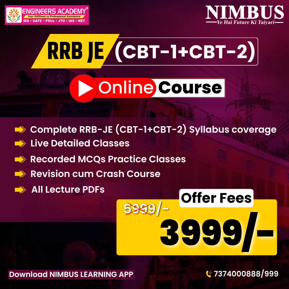 Nimbus Learning Facebook ad: Complete SSC JE & RRB JE Preparation in One App