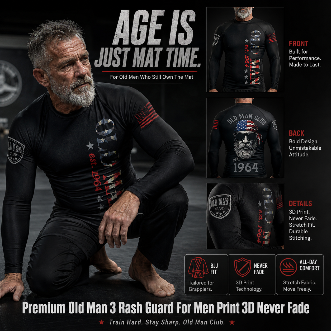 Titan ADN Facebook ad: NEW ARRIVAL - Premium Old Man 3 Rash Guard For Men Print…