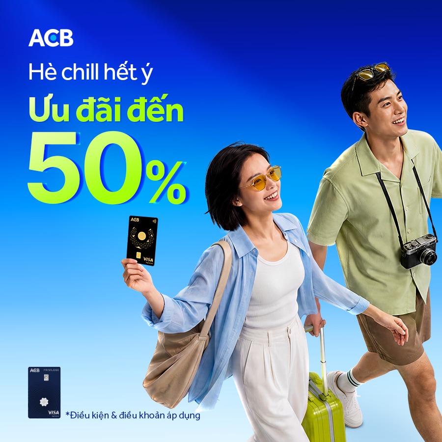 Ngân hàng Á Châu ACB Facebook ad: BOOK VÉ, BOOK PHÒNG, THƯỞNG THỨC ẨM THỰC