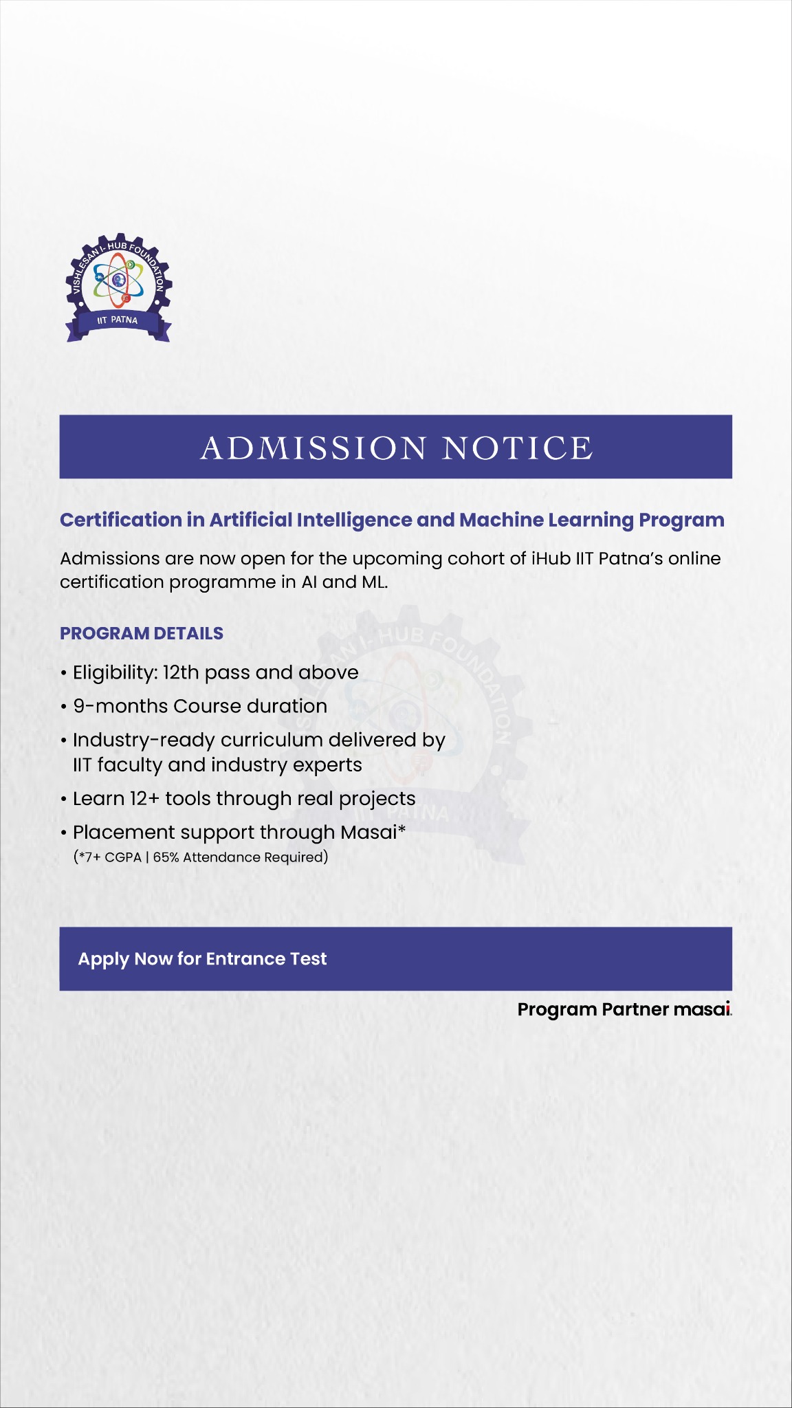 I-Hub IIT Patna Artificial Intelligence and Machine Learning Facebook ad