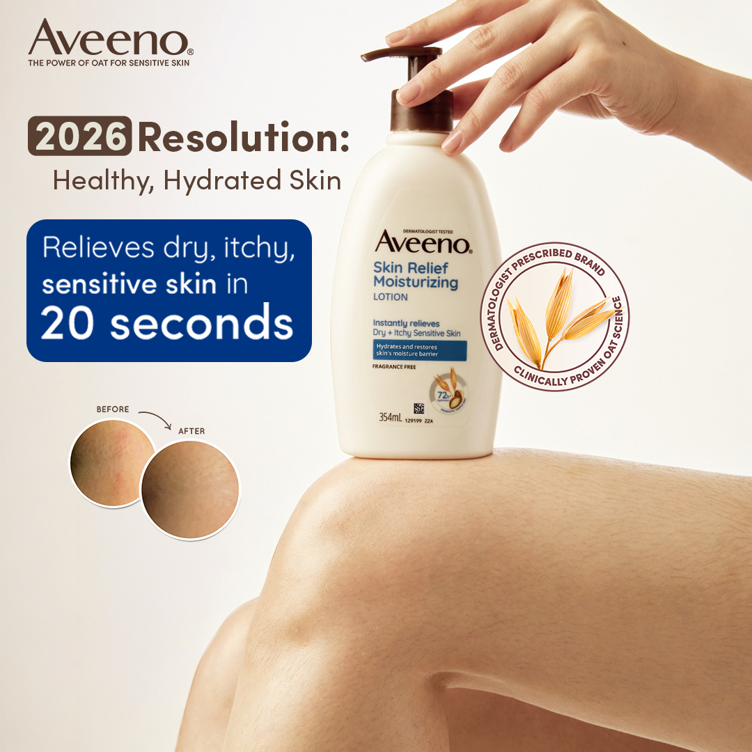Aveeno Facebook ad: Happy, hydrated skin
