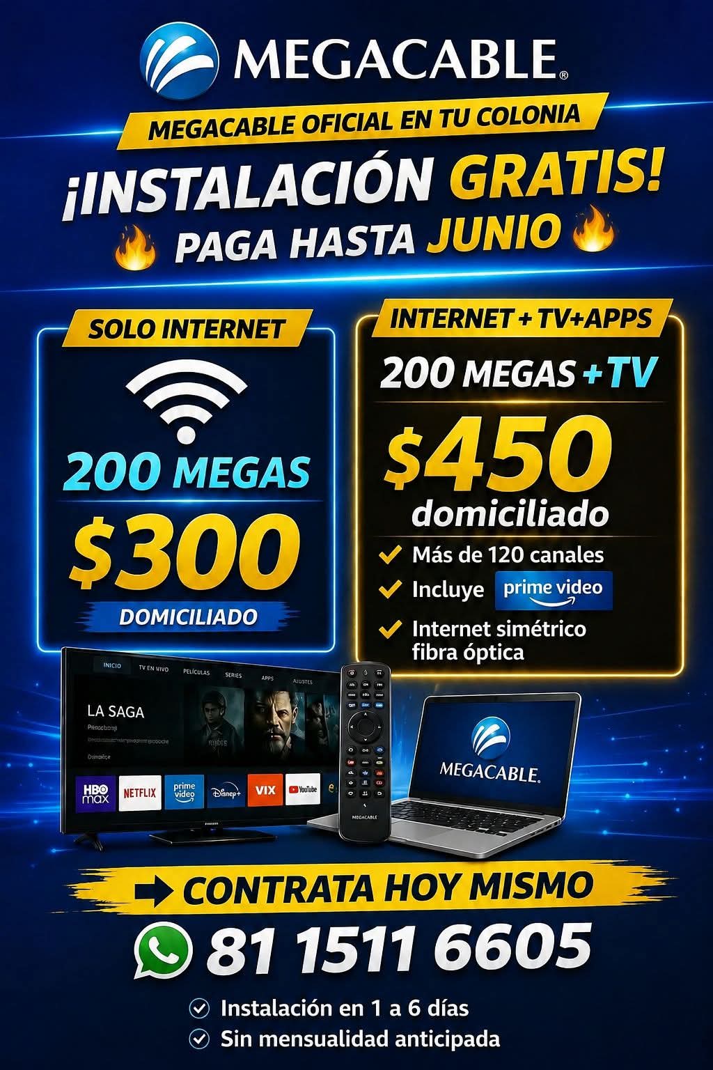 Josue Megacable Facebook ad: Vecinos estamos instalando INTERNET MEGACABLE