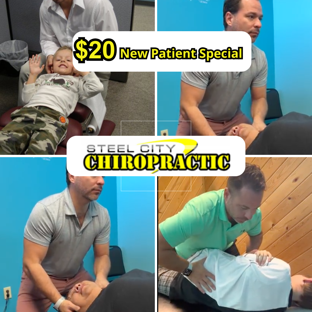 Steel City Chiropractic Facebook ad: $20 Chiropractic Exam, X-Rays, & Adjustment