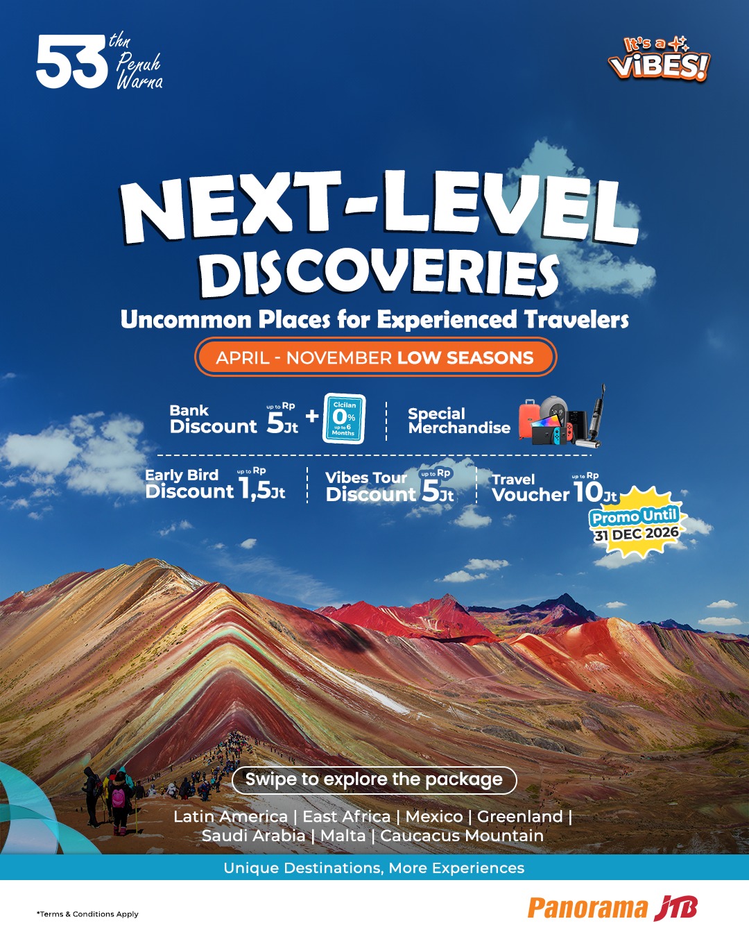 Vibes Tour Facebook ad: Bukan sekadar liburan-ini adalah Next-Level Discoveries.