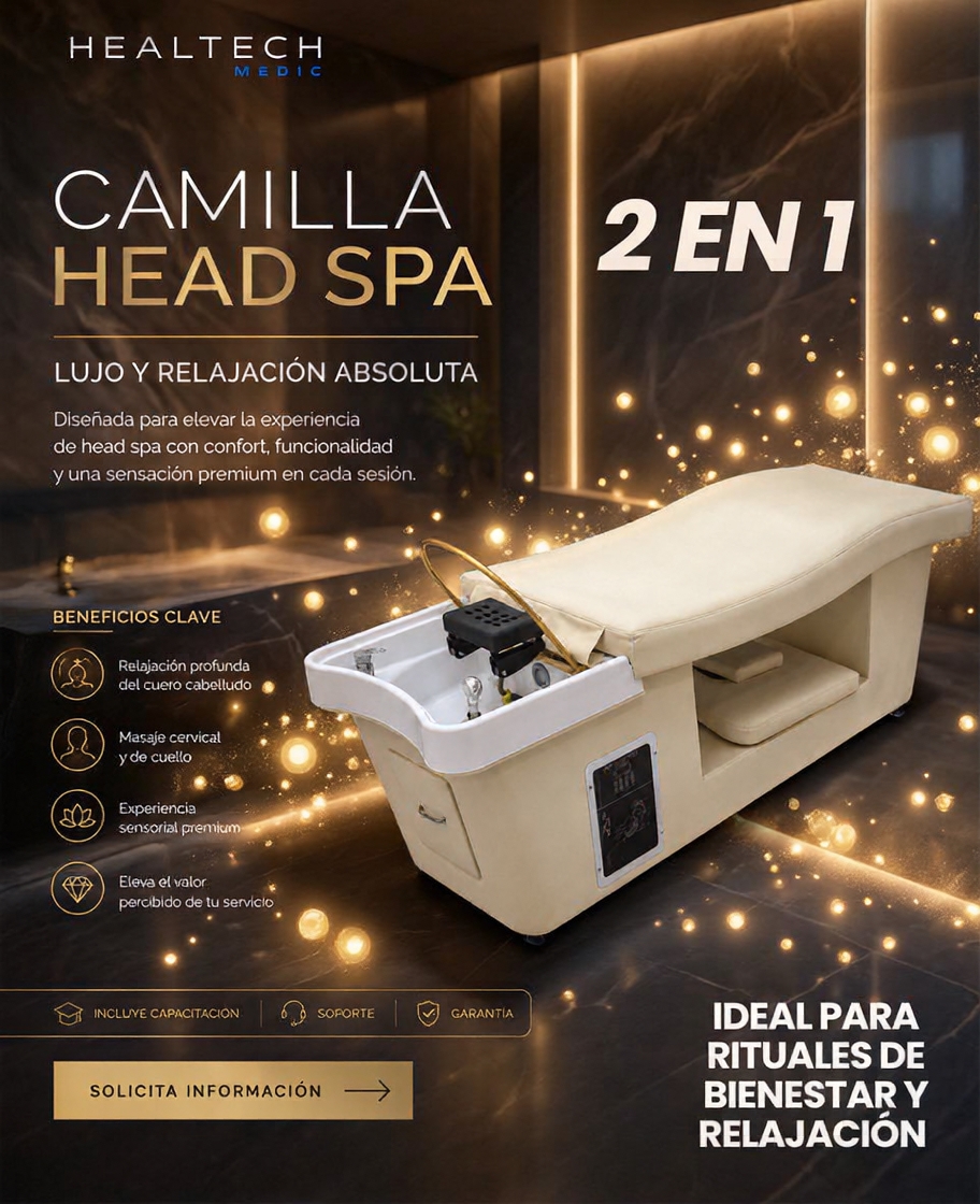 Healtech MX Facebook ad: Camilla con Head Spa integrado