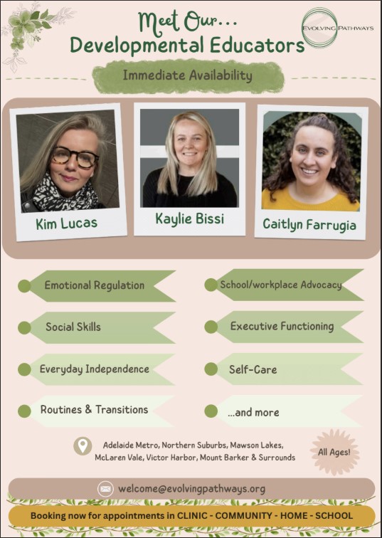 Evolving Pathways Facebook ad: Developmental Educators - Immediate availability