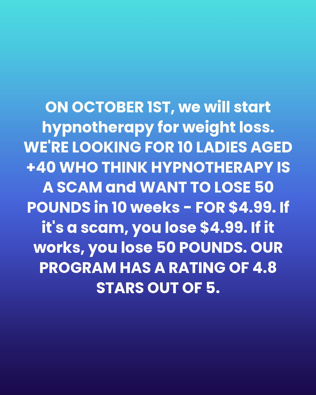 Hypnozio: power of hypnotherapy Facebook ad: Overcome Weight Challenges