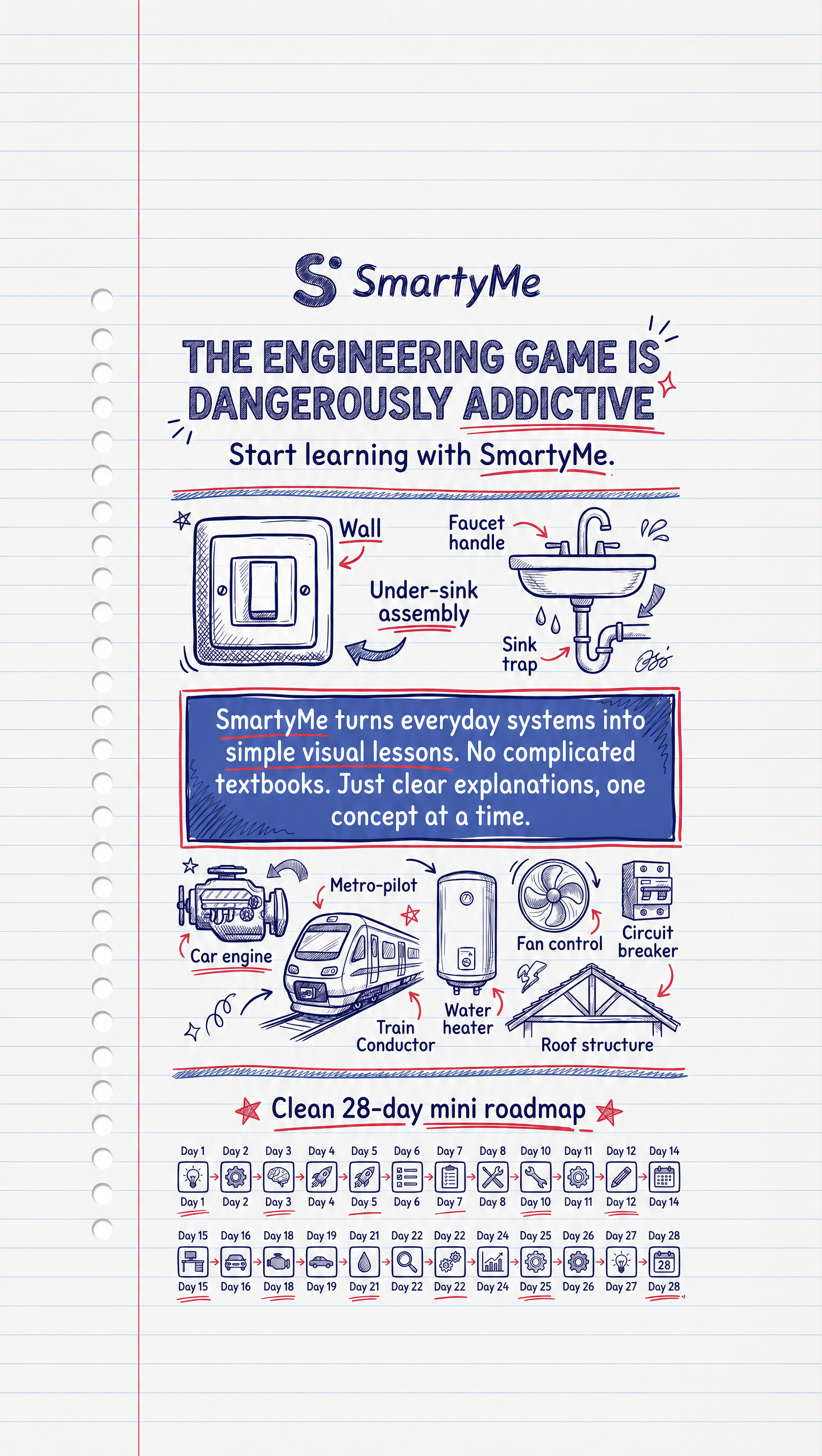 SmartyMe: Engineering Mindset Facebook ad: Replace scrolling with addictive Engineering lessons