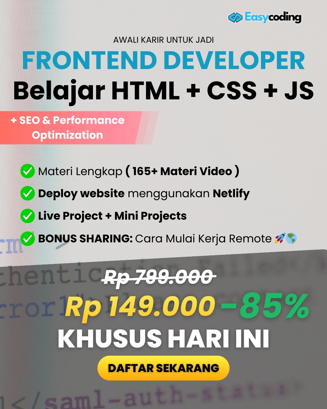 Easy Coding Indonesia Facebook ad: Ubah Hidupmu Jadi Developer Top 1% Tanpa Pengalaman Coding!