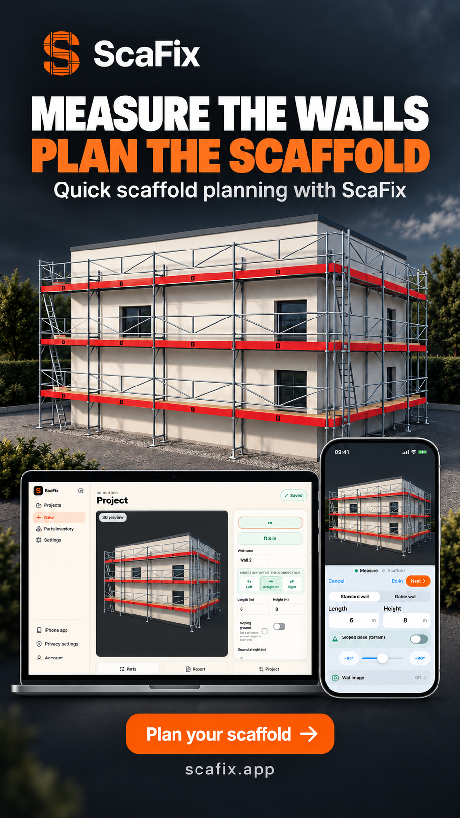ScaFix Facebook ad: Measure the walls. Plan the scaffold.