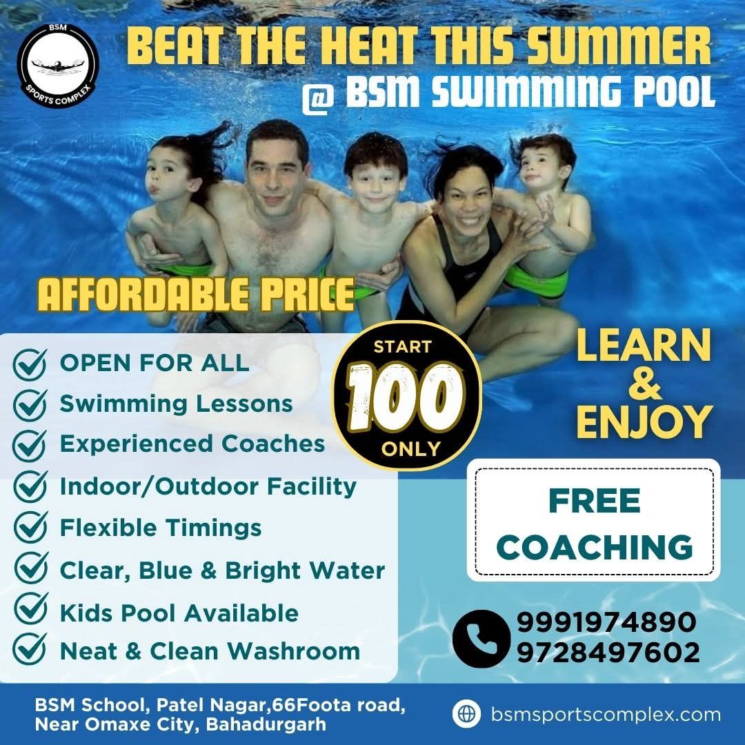 BSM Swimming pool Bahadurgarh Facebook ad: Open now. enjoy season 2026.