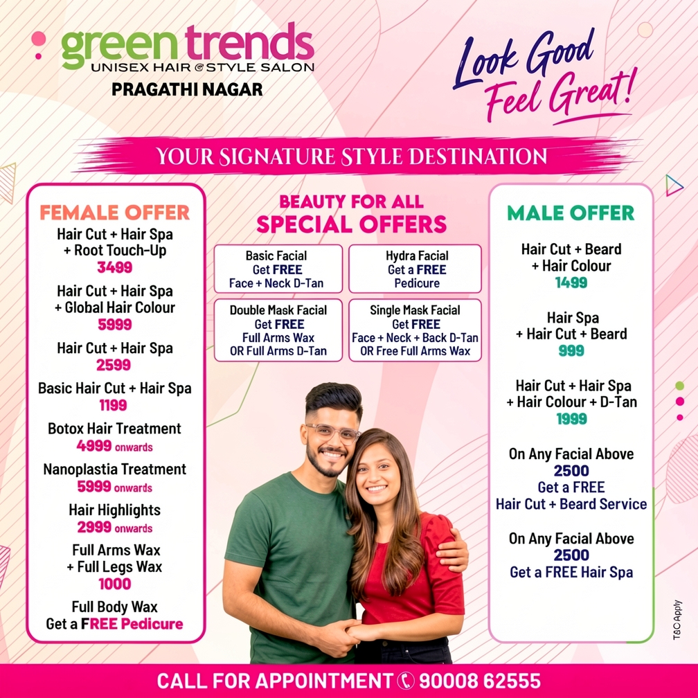Green Trends Unisex Salon, Pragathi Nagar Facebook ad: Chat with us