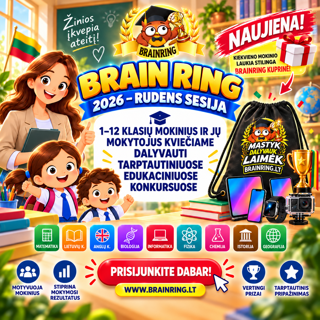 Brainring.lt Facebook ad: Brain Ring - Edukaciniai konkursai 1-12 klasių mokiniams
