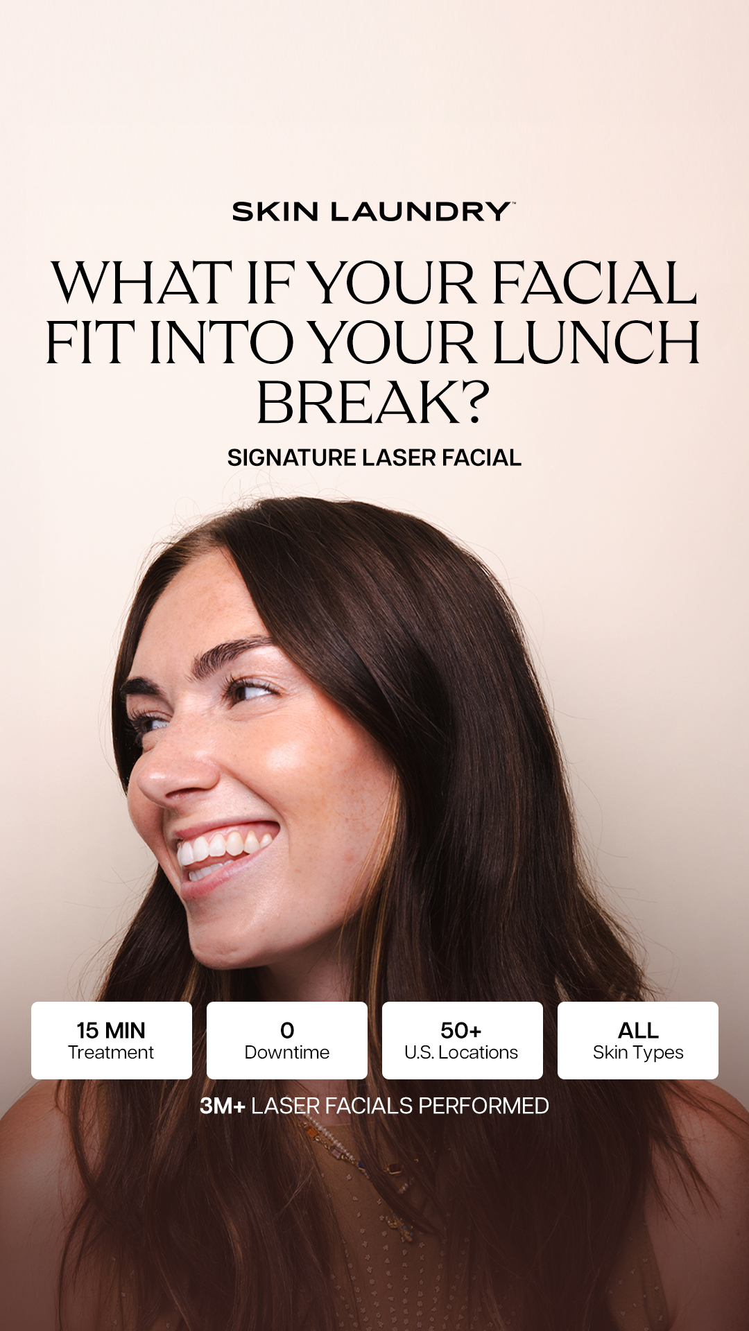 Skin Laundry Facebook ad: First Laser Facial $50 ($275 Value)