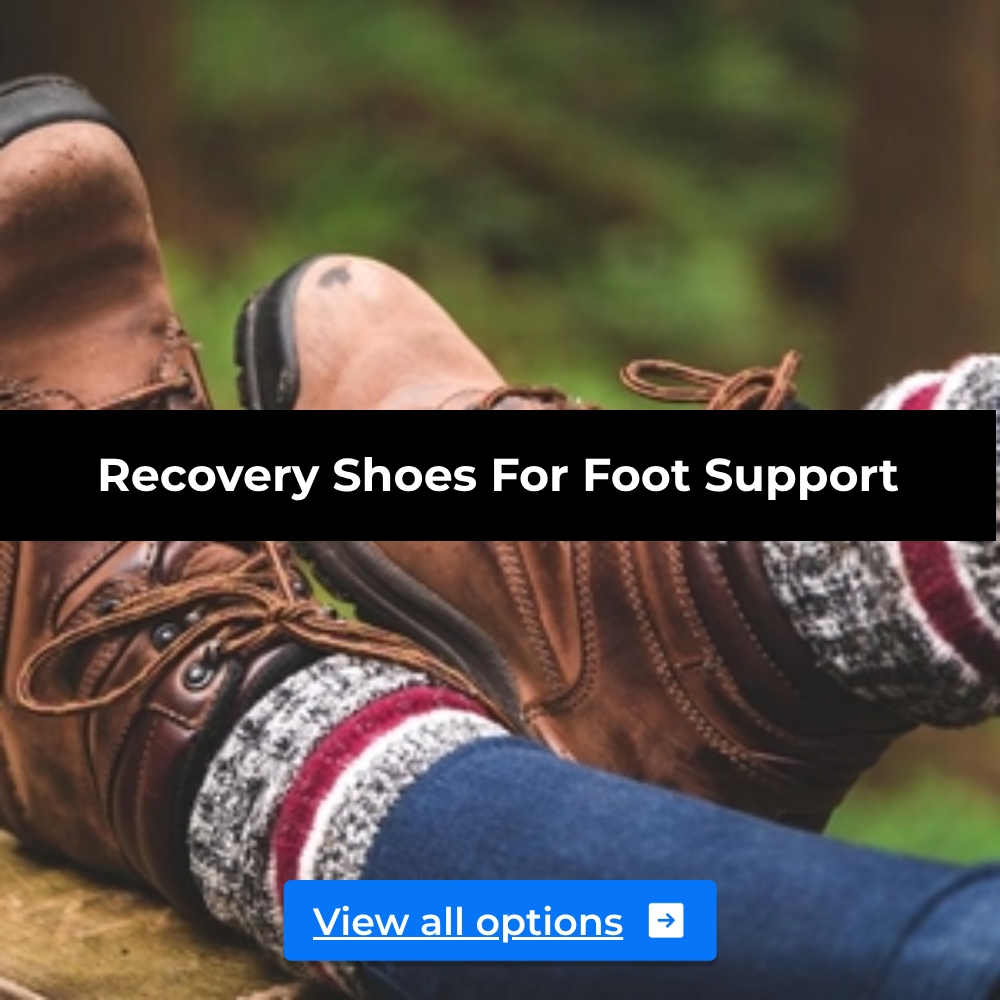 ExploreAnswers Inflow Facebook ad: Step Into Relief: Recovery Shoes For Foot Support.