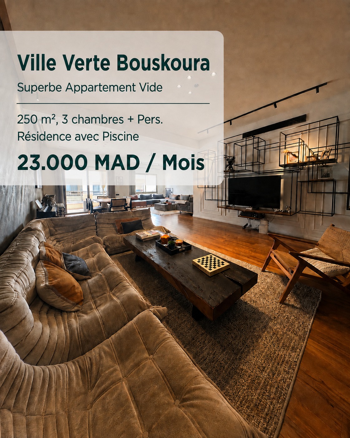 MIC Invest - Immobilier au Maroc - Conseil, Commercialisation & Transaction Facebook ad: 3 CHAMBRES VIDE VILLE VERTE BOUSKOURA - LOCATION…
