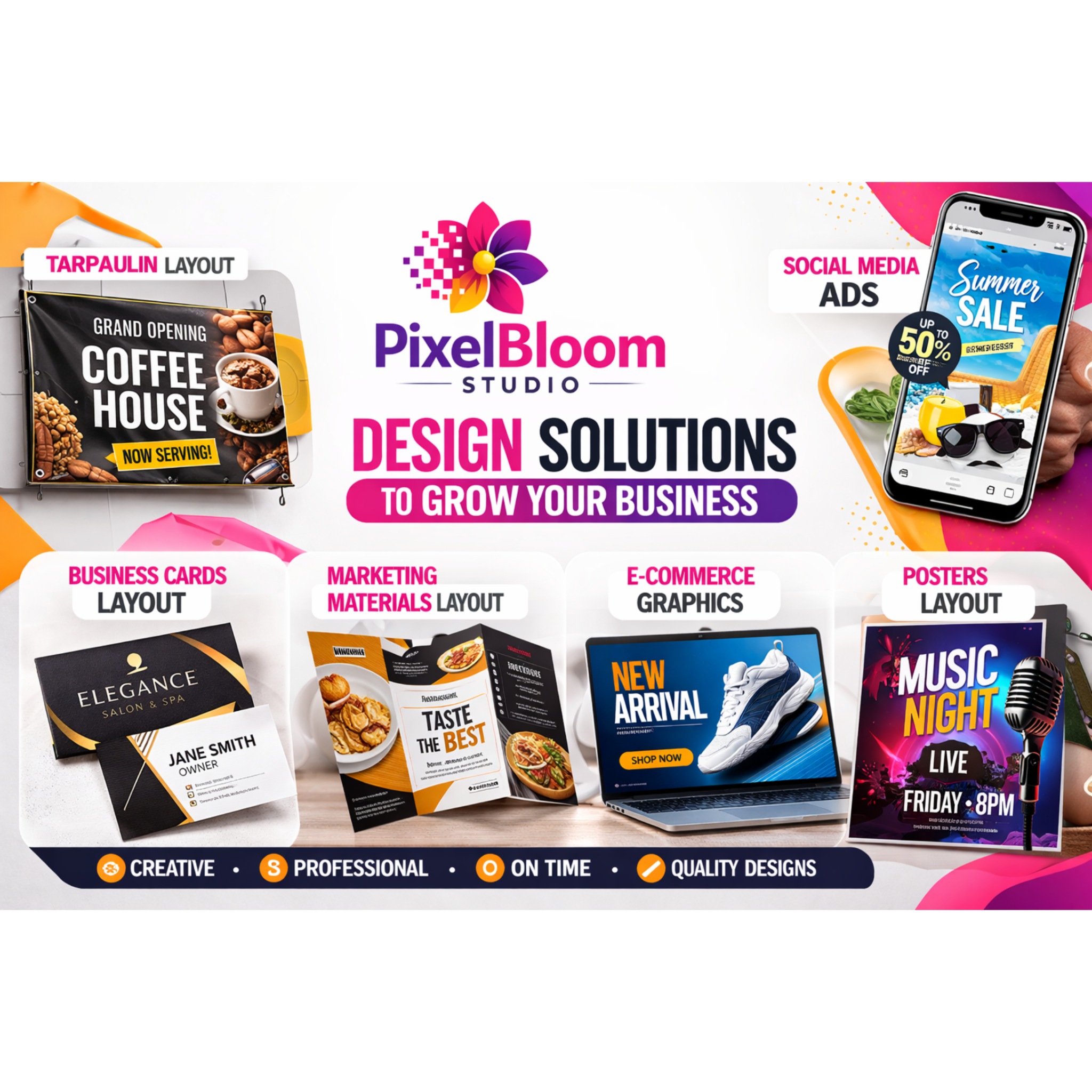 PixelBloom Visions Facebook ad: Your Business Deserves Designs That Sell!