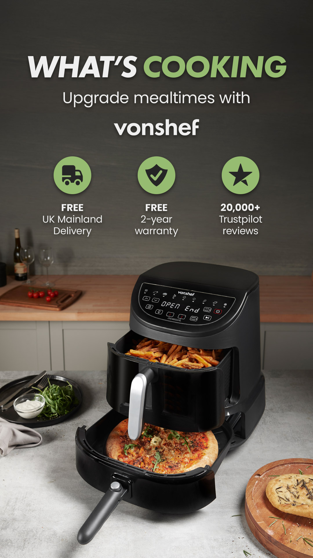 Vonhaus Facebook ad: Air Fryer Meets Pizza Night