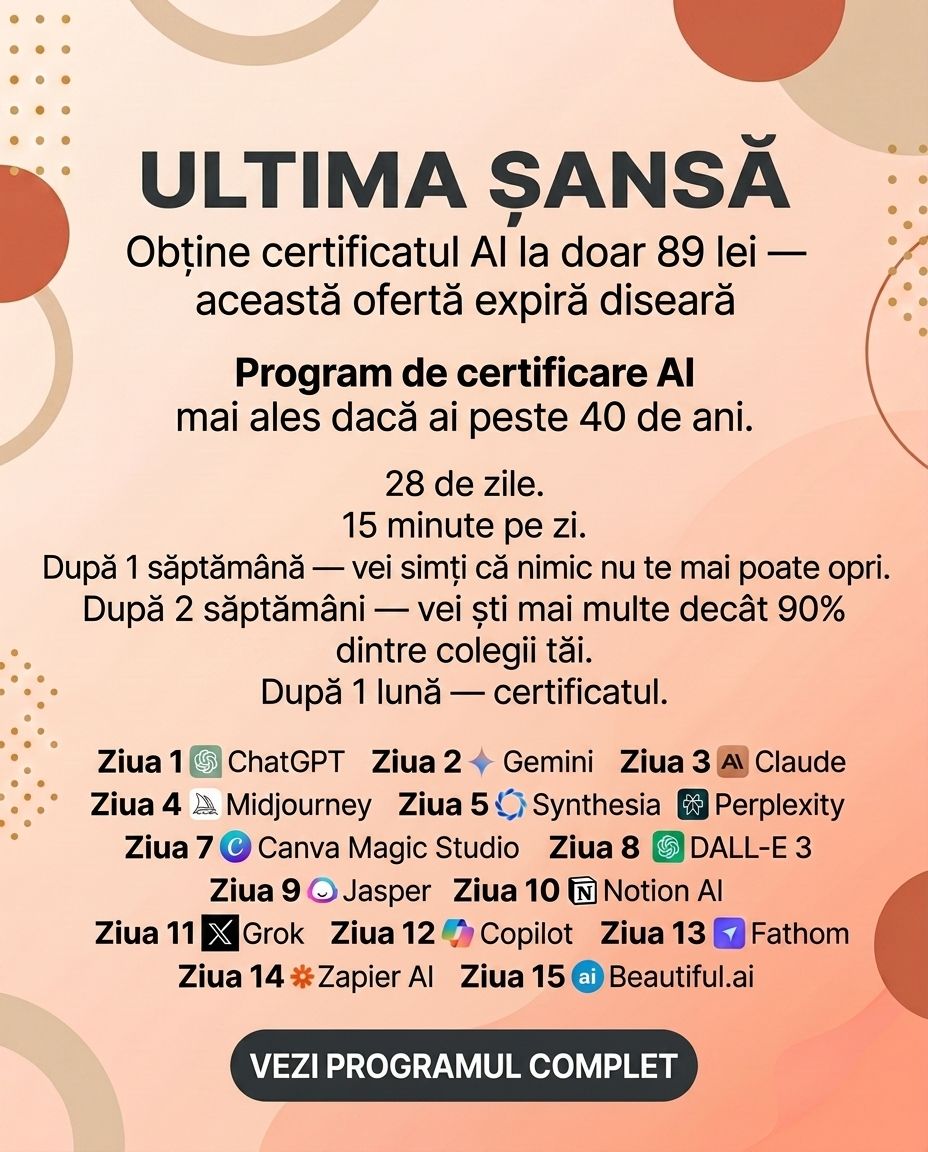 Lernejo AI România Facebook ad: Ultima șansă, Certificatul AI la doar 89 lei