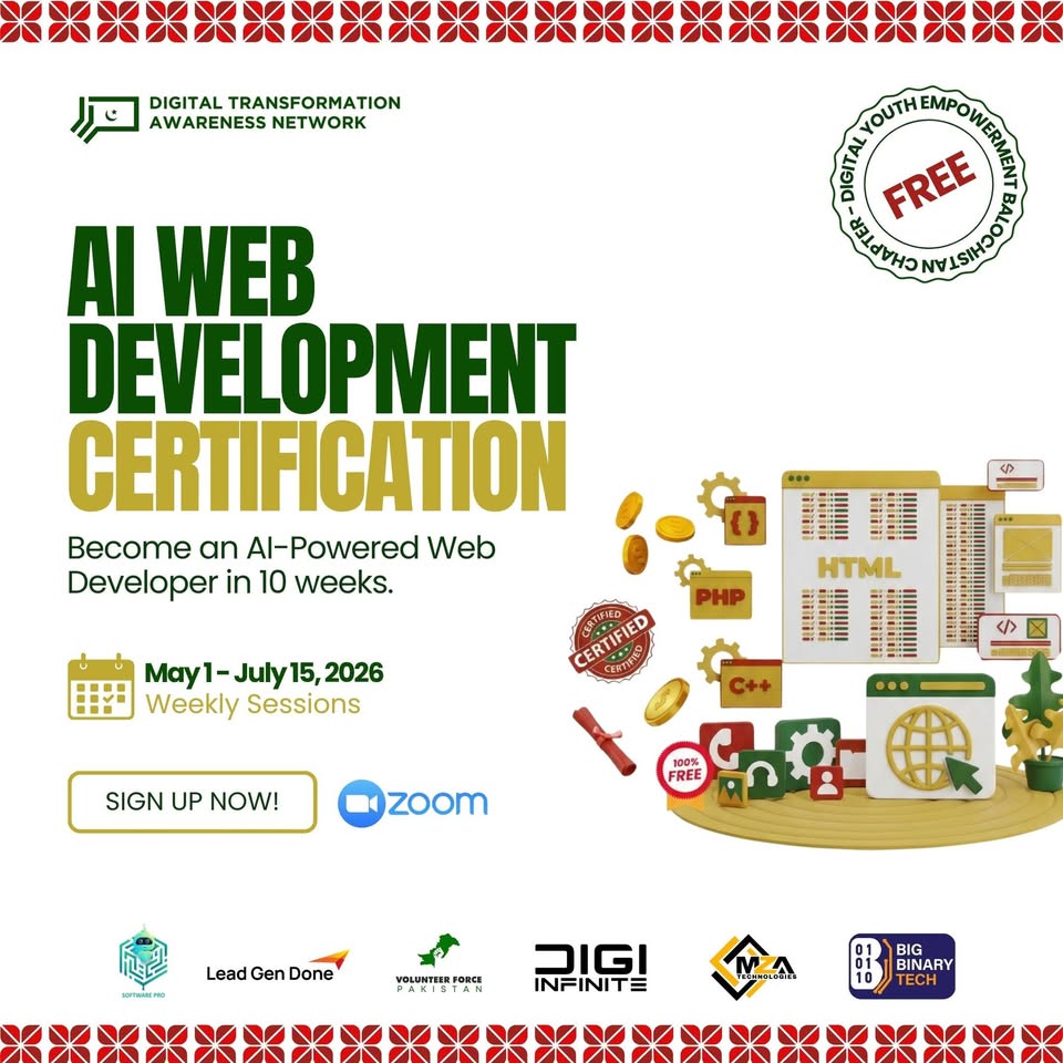 Digital Transformation A-Network - DTAN Facebook ad: Free AI Web Development Training (10 Weeks) -Balochistan