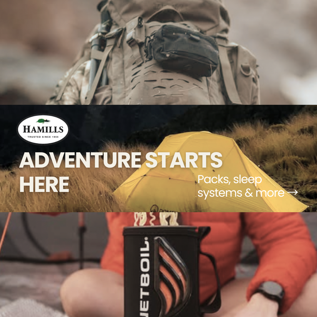 Hamills Fishing and Hunting Specialists Facebook ad: Ready when you are - packs, sleep systems…